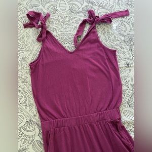 PACT Tie-sleeve jumpsuit, raspberry